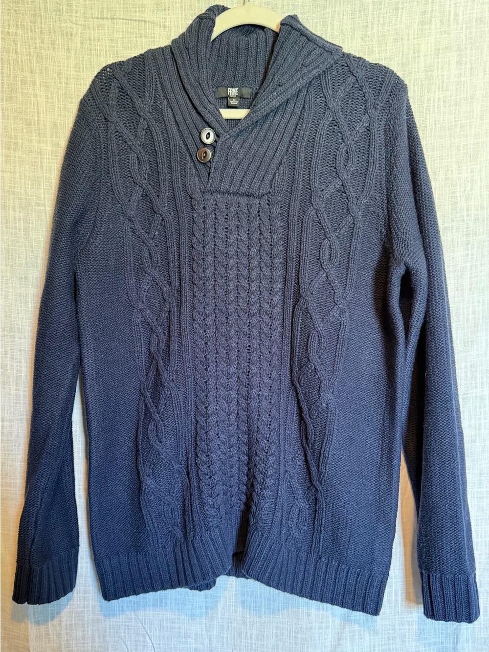 Frye Men's Fisherman Cable Knit Shawl Collar Sweater - Navy Blue M
